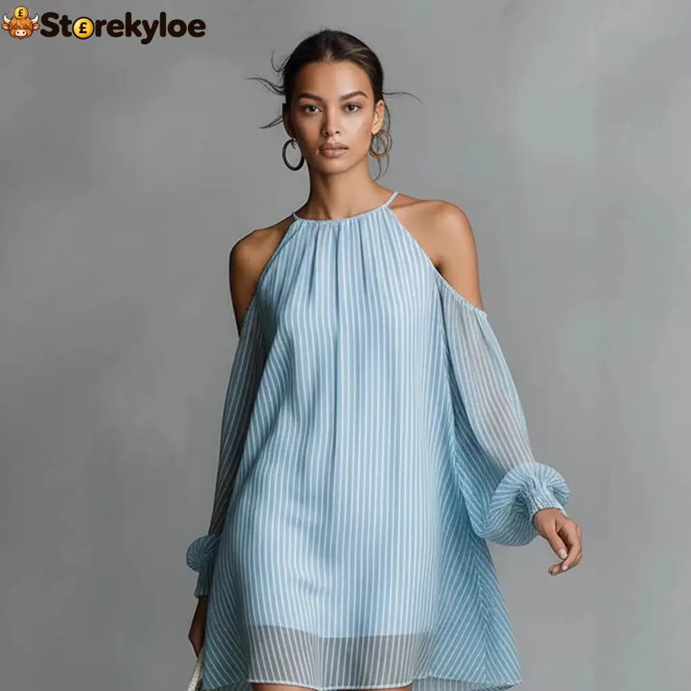 Striped Halter Cold-Shoulder Mini Dress
