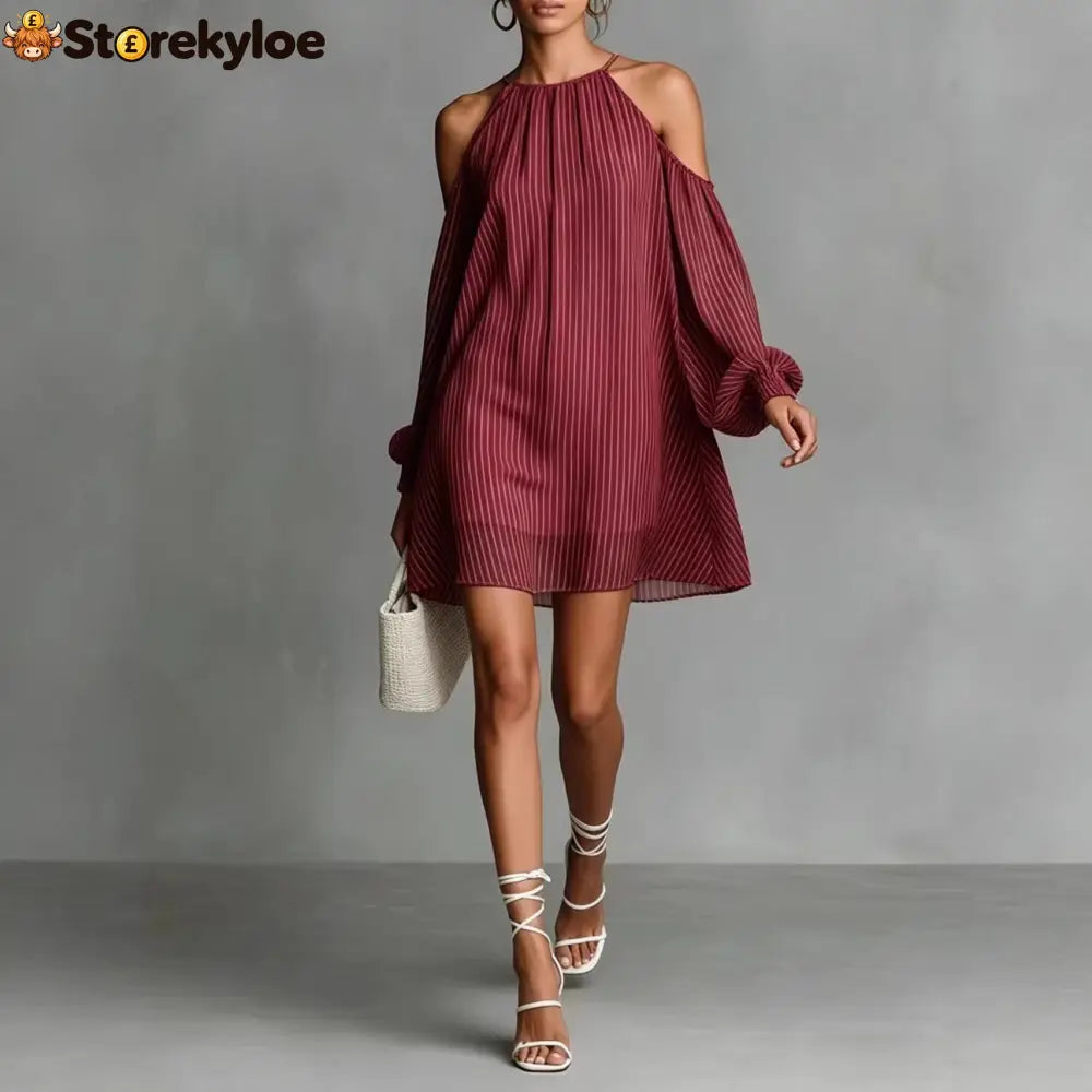 Striped Halter Cold-Shoulder Mini Dress