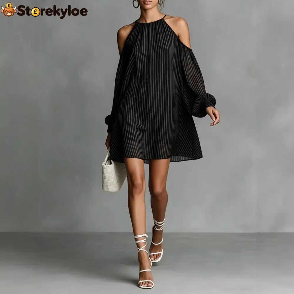 Striped Halter Cold-Shoulder Mini Dress