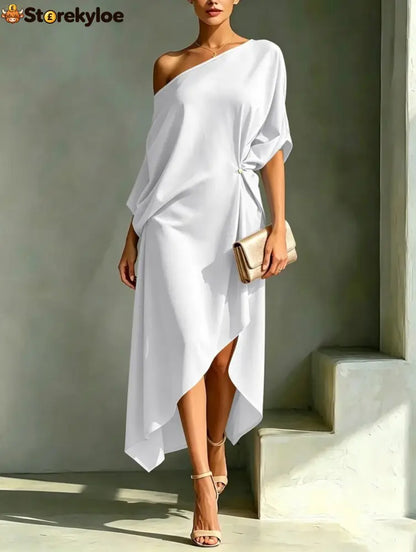 Stylish And Elegant Asymmetrical-hem Dress - White / S