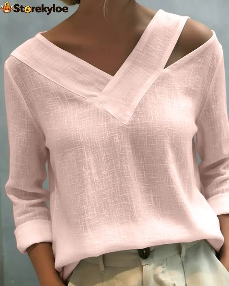 Stylish V-Neck Off-The-Shoulder Top - Pink / S