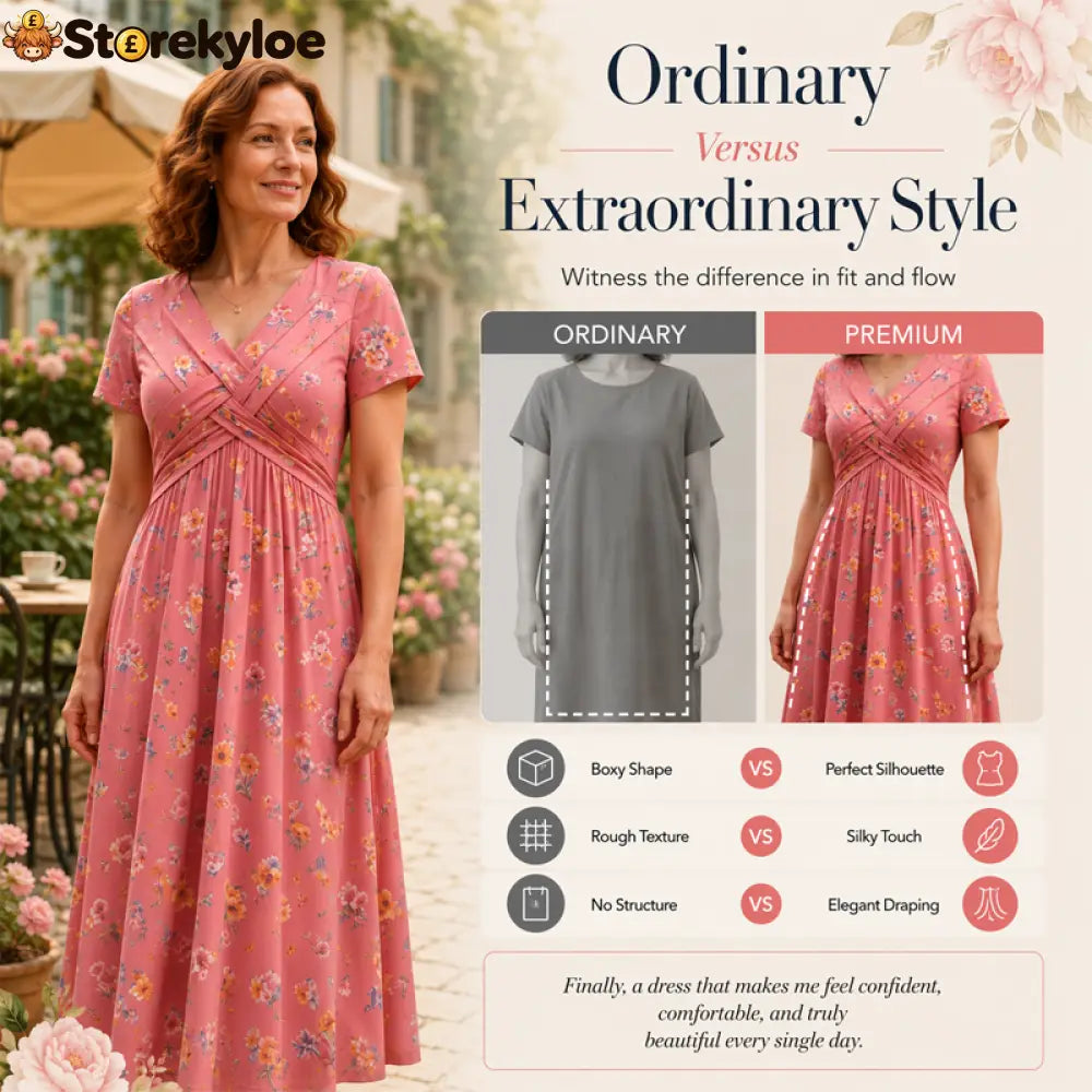 💃Summer Hot Sale 70% OFF🌿⏳Women's V-Neck Floral Print Dress with Twist Waist