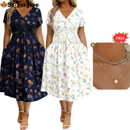 💃Summer Hot Sale 70% OFF🌿⏳Women's V-Neck Floral Print Dress with Twist Waist
