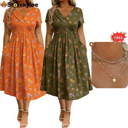 💃Summer Hot Sale 70% OFF🌿⏳Women's V-Neck Floral Print Dress with Twist Waist