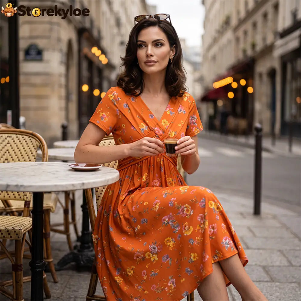 💃Summer Hot Sale 70% OFF🌿⏳Women's V-Neck Floral Print Dress with Twist Waist