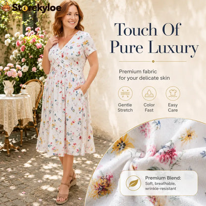 💃Summer Hot Sale 70% OFF🌿⏳Women's V-Neck Floral Print Dress with Twist Waist