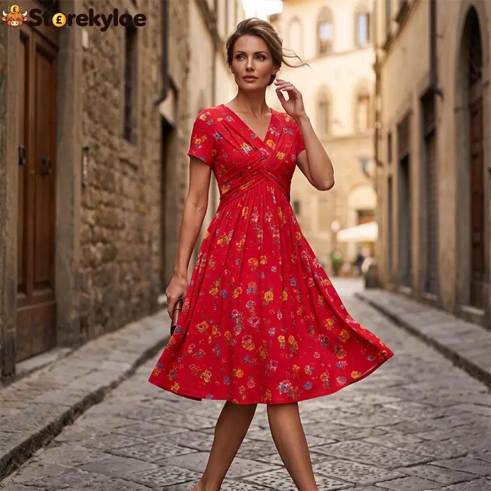 💃Summer Hot Sale 70% OFF🌿⏳Women's V-Neck Floral Print Dress with Twist Waist
