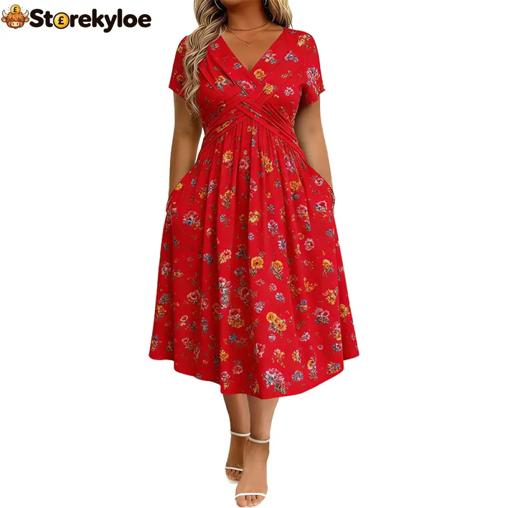 💃Summer Hot Sale 70% OFF🌿⏳Women's V-Neck Floral Print Dress with Twist Waist