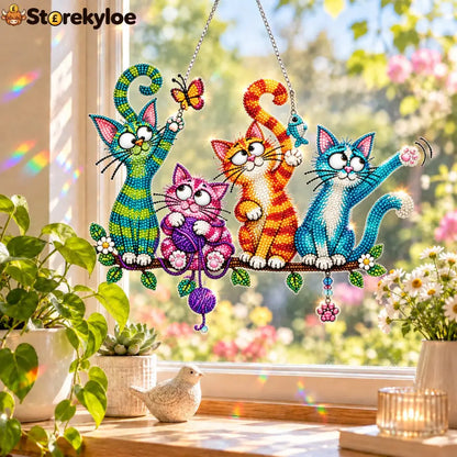 🐦✨ Sunny Birds Diamond Art Suncatcher DIY Kit - 🐱Cat / 7.71 x 9.44 inches