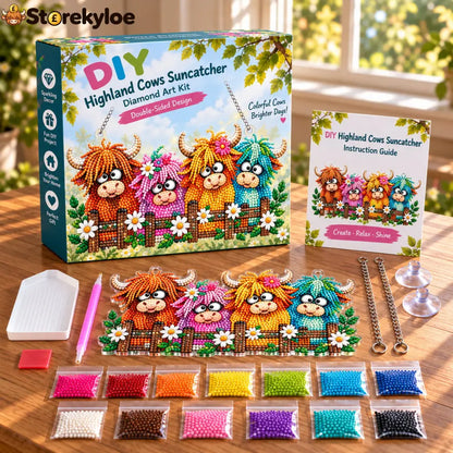🐦✨ Sunny Birds Diamond Art Suncatcher DIY Kit - 🐮Highland cattle / 7.71 x 9.44 inches