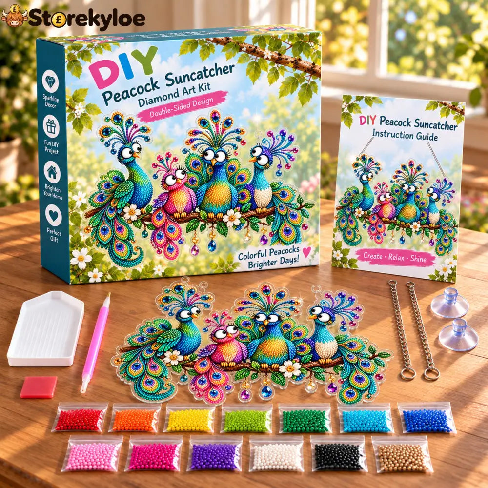 🐦✨ Sunny Birds Diamond Art Suncatcher DIY Kit - 🦚Peacock / 7.71 x 9.44 inches