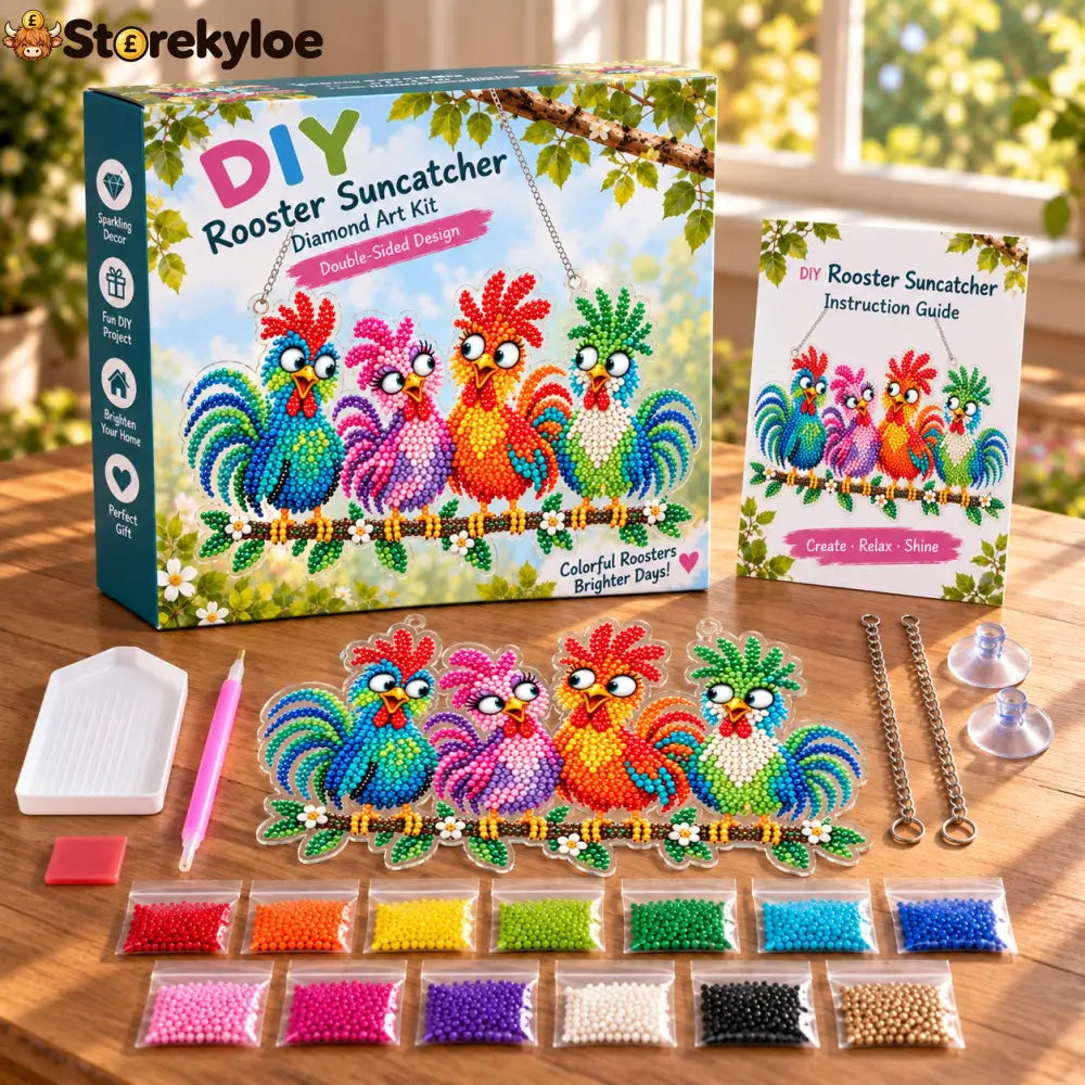 🐦✨ Sunny Birds Diamond Art Suncatcher DIY Kit - 🐓Rooster / 7.71 x 9.44 inches