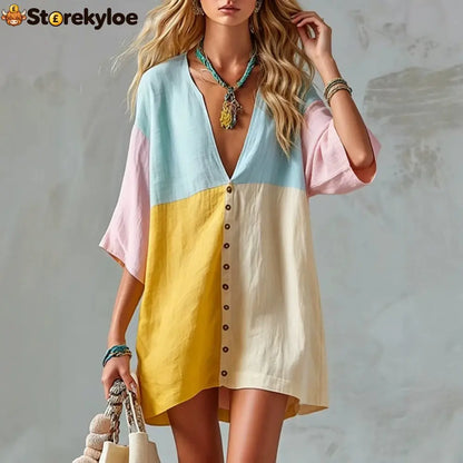 Sunset Breeze Color-Block Tunic Dress