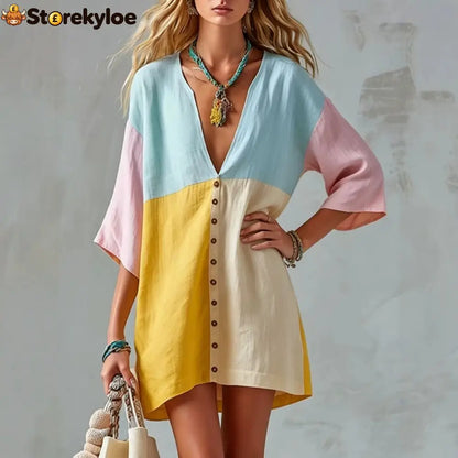 Sunset Breeze Color-Block Tunic Dress