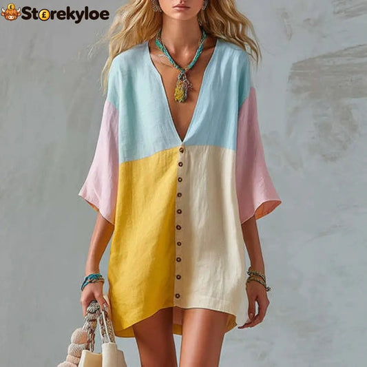 Sunset Breeze Color-Block Tunic Dress