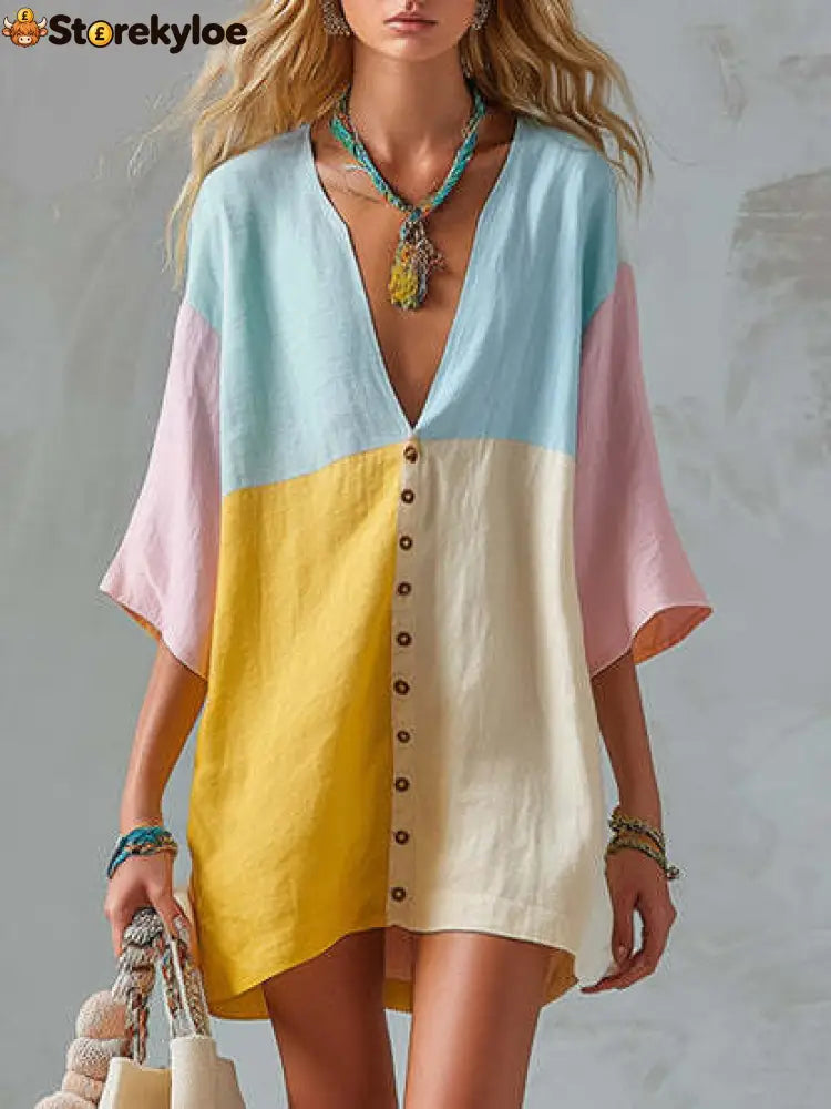 Sunset Breeze Color-Block Tunic Dress - Picture color / XS