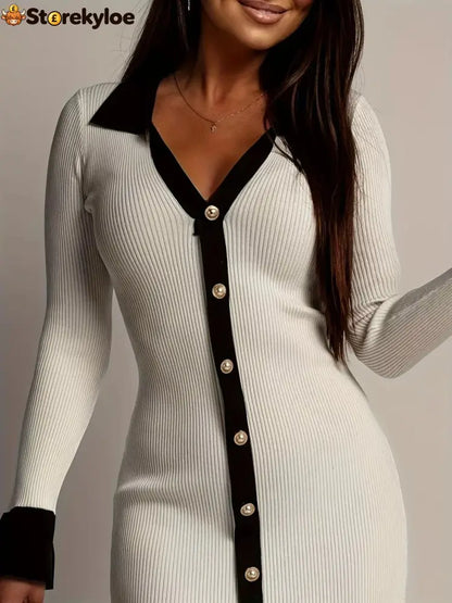 Sweet Angel Knit Contrast Trim Sweater Dress