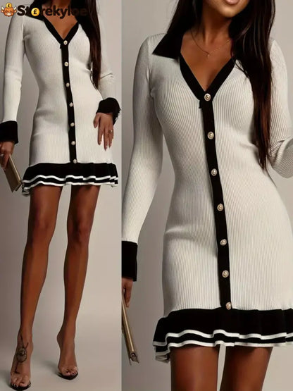 Sweet Angel Knit Contrast Trim Sweater Dress