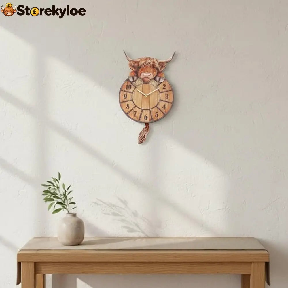 ⭐Swinging Tail Highland Cow Wall Clock