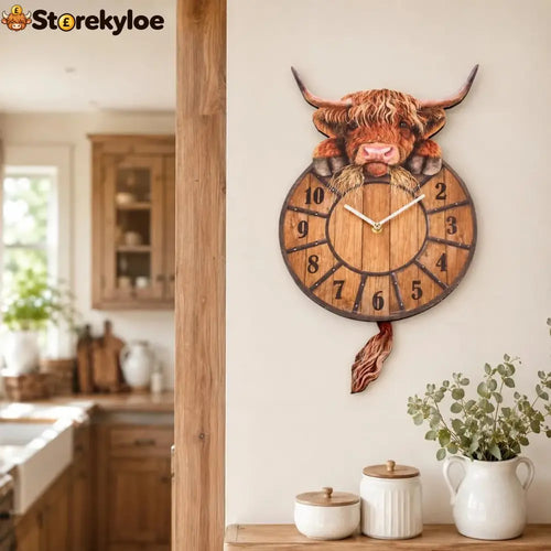 ⭐Swinging Tail Highland Cow Wall Clock