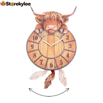 ⭐Swinging Tail Highland Cow Wall Clock