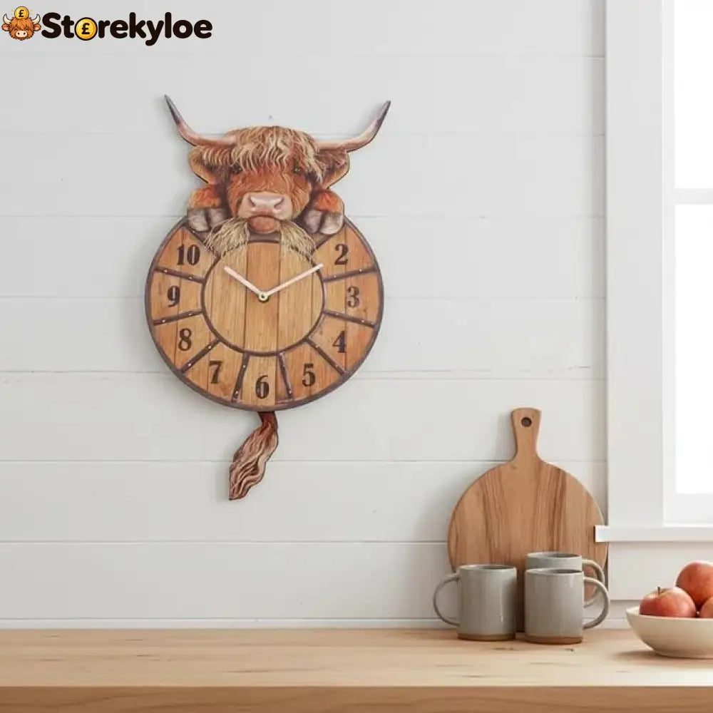 ⭐Swinging Tail Highland Cow Wall Clock