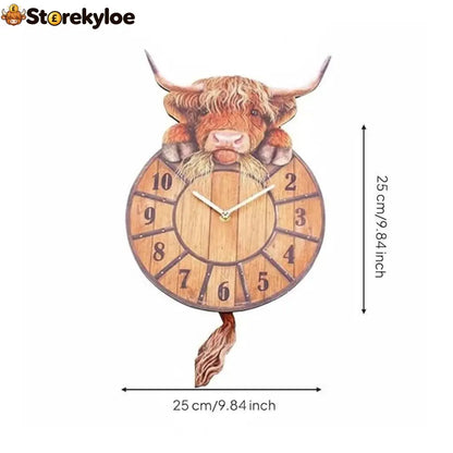 ⭐Swinging Tail Highland Cow Wall Clock
