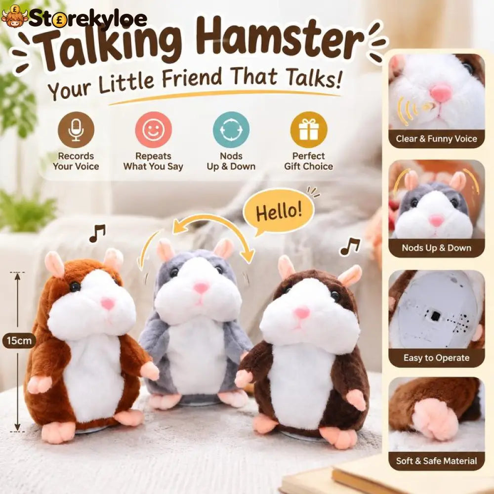 ✨Talking Hamster Plush – repeats whatever you say auto head-shaking hilarious fun for kids & adults.🎁 - Houseware &