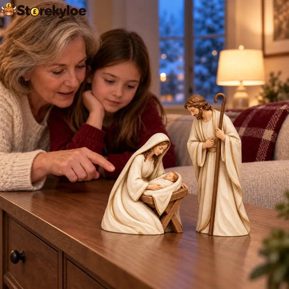 The First Christmas, Ivory & Gold Holy Family Nativity Set