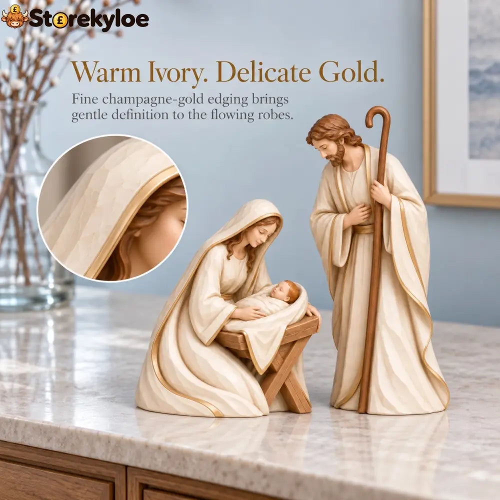 The First Christmas, Ivory & Gold Holy Family Nativity Set