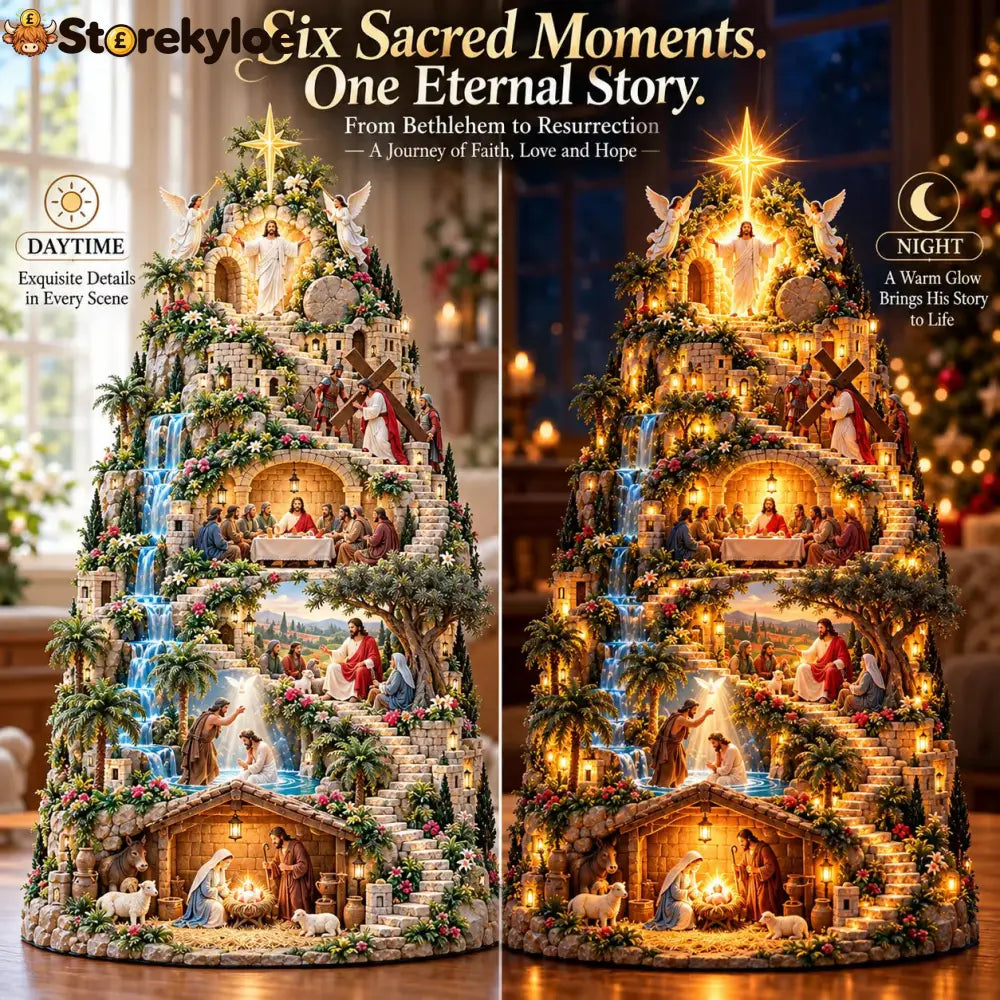✝️ The Journey of Faith™ – Lighted 3D Jesus Life Story Mountain with 6 Sacred Biblical Scenes