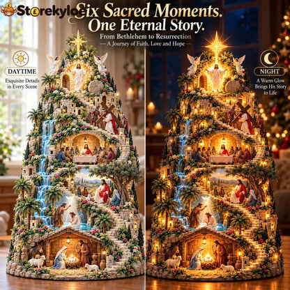 ✝️ The Journey of Faith™ – Lighted 3D Jesus Life Story Mountain with 6 Sacred Biblical Scenes