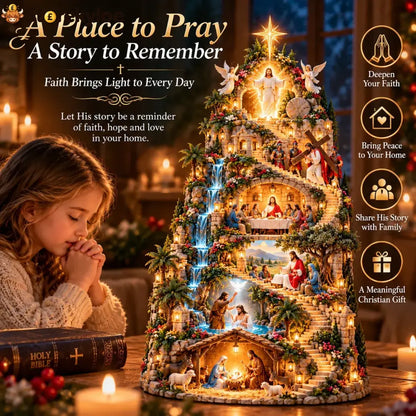 ✝️ The Journey of Faith™ – Lighted 3D Jesus Life Story Mountain with 6 Sacred Biblical Scenes
