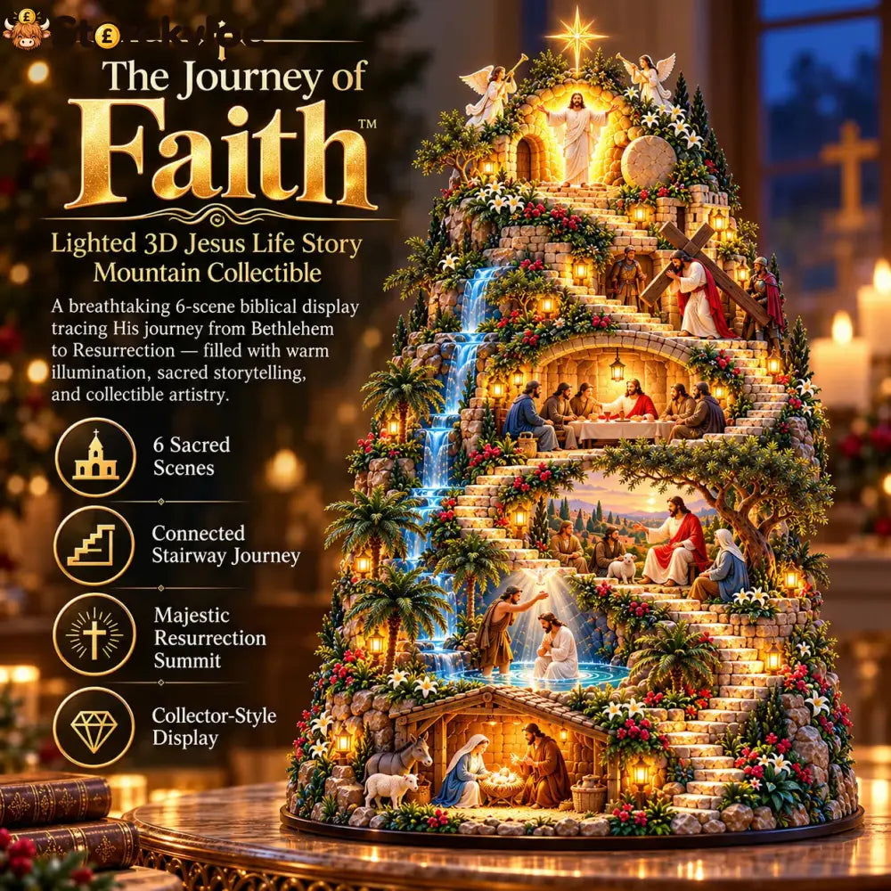 ✝️ The Journey of Faith™ – Lighted 3D Jesus Life Story Mountain with 6 Sacred Biblical Scenes