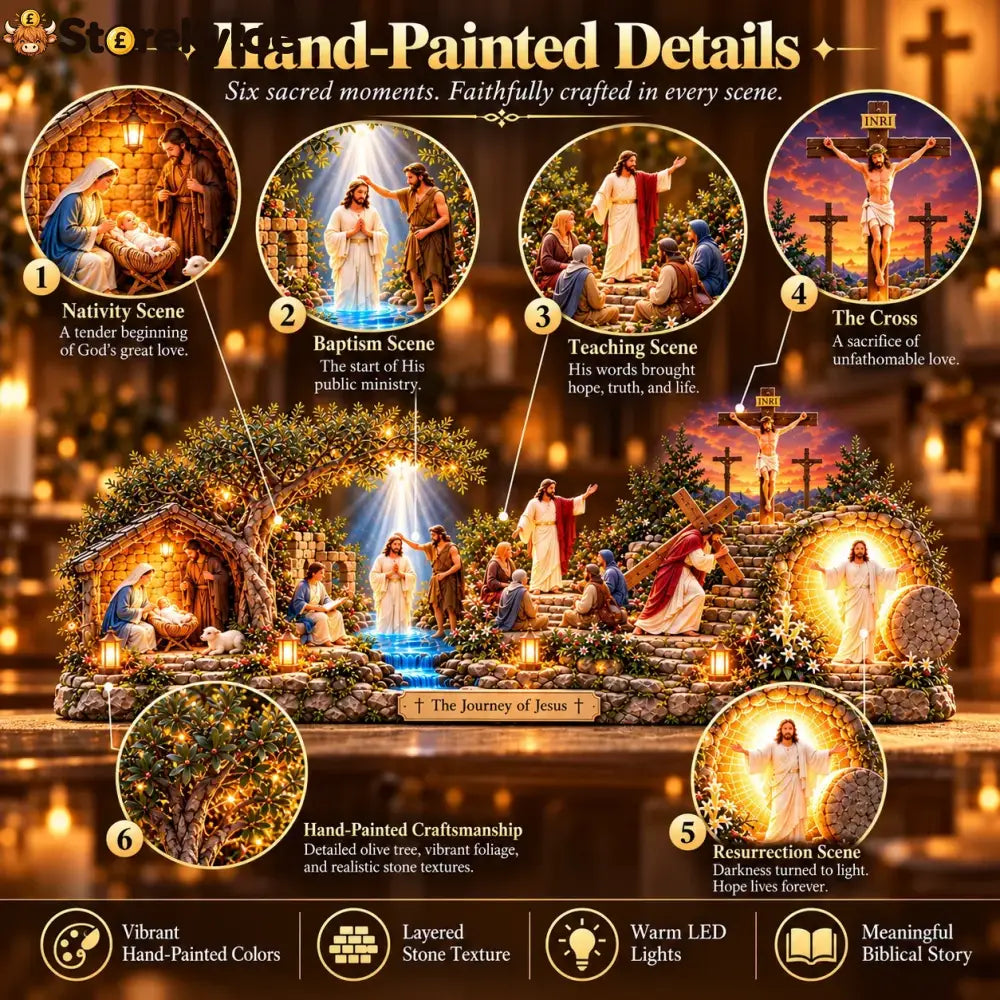🎁The Journey of Jesus™ – Lighted 3D Biblical Story Centerpiece | Six Sacred Moments of Faith