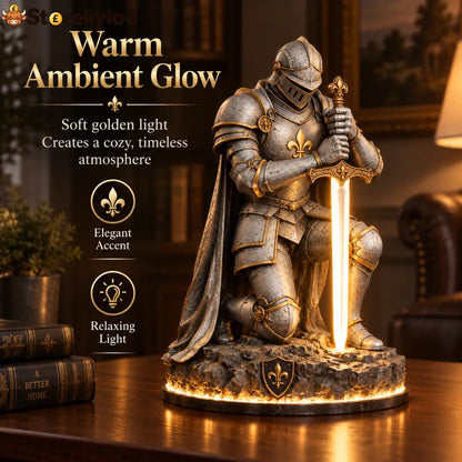 👑🛡️ The King’s Last Guardian – Illuminated Knight Sculpture