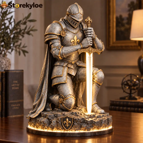 👑🛡️ The King’s Last Guardian – Illuminated Knight Sculpture