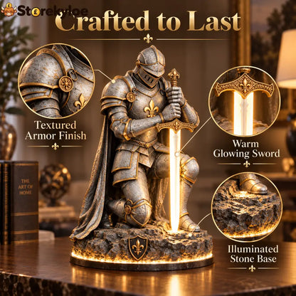 👑🛡️ The King’s Last Guardian – Illuminated Knight Sculpture