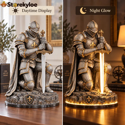 👑🛡️ The King’s Last Guardian – Illuminated Knight Sculpture