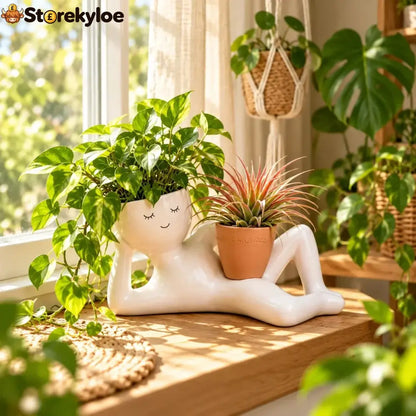😴 The Lazy Lounger Ceramic Planter | The Desk Buddy Your Plants Deserve 🌿