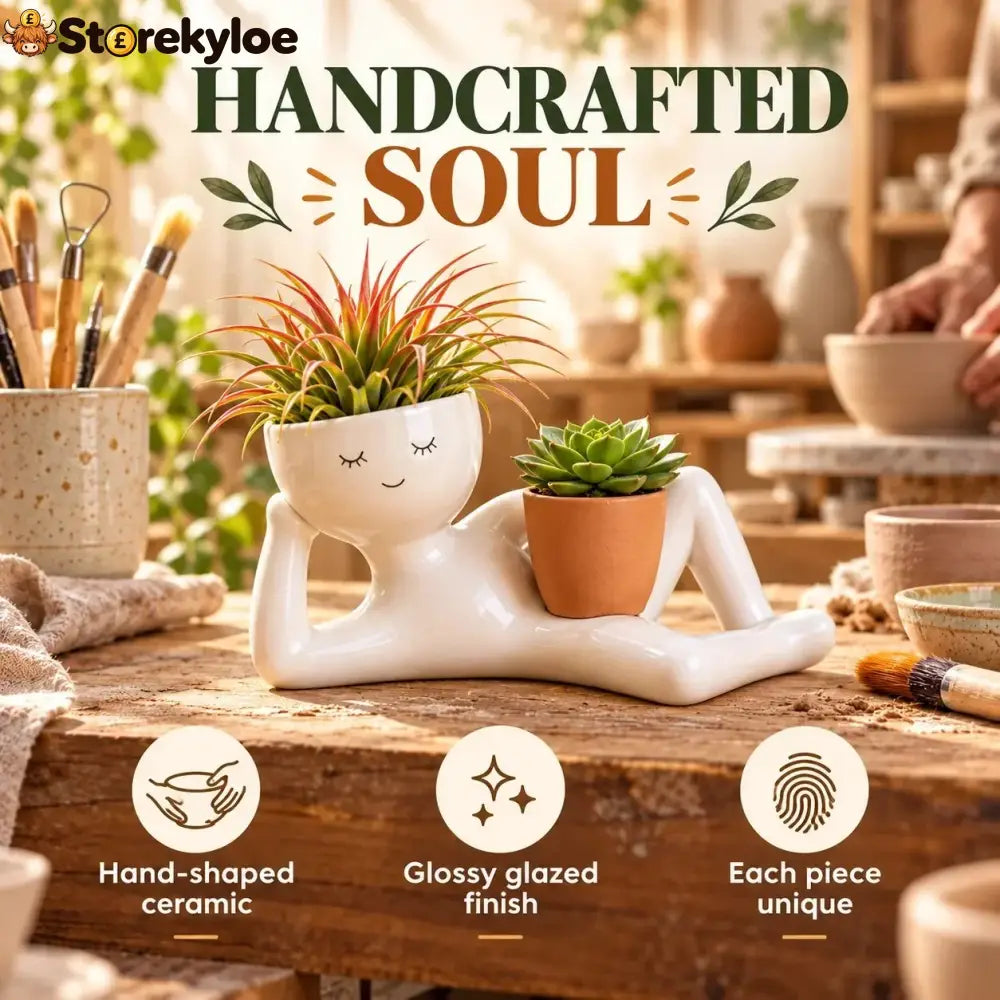 😴 The Lazy Lounger Ceramic Planter | The Desk Buddy Your Plants Deserve 🌿