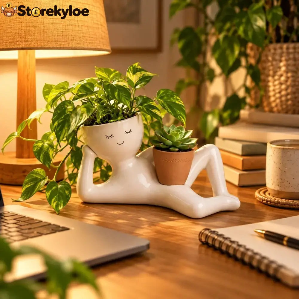 😴 The Lazy Lounger Ceramic Planter | The Desk Buddy Your Plants Deserve 🌿
