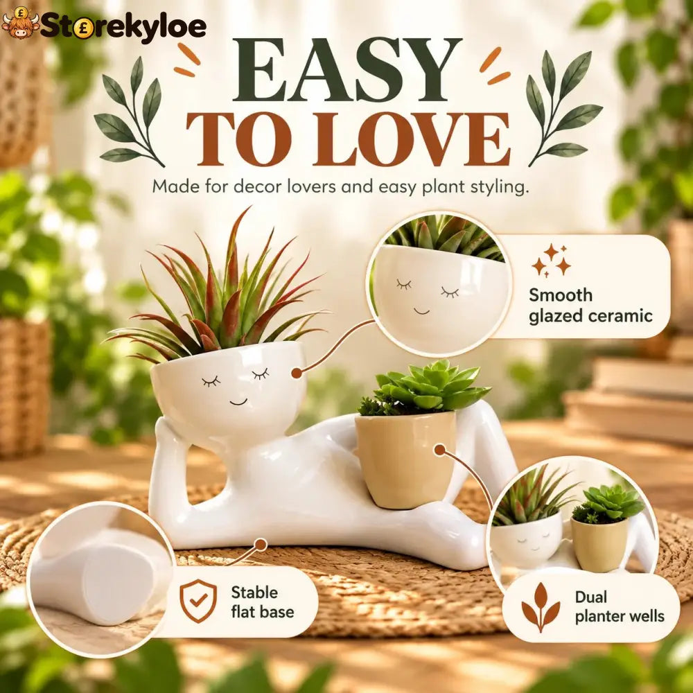😴 The Lazy Lounger Ceramic Planter | The Desk Buddy Your Plants Deserve 🌿