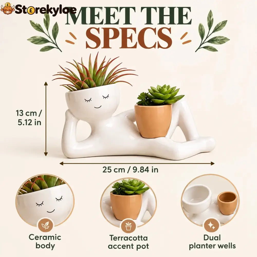 😴 The Lazy Lounger Ceramic Planter | The Desk Buddy Your Plants Deserve 🌿