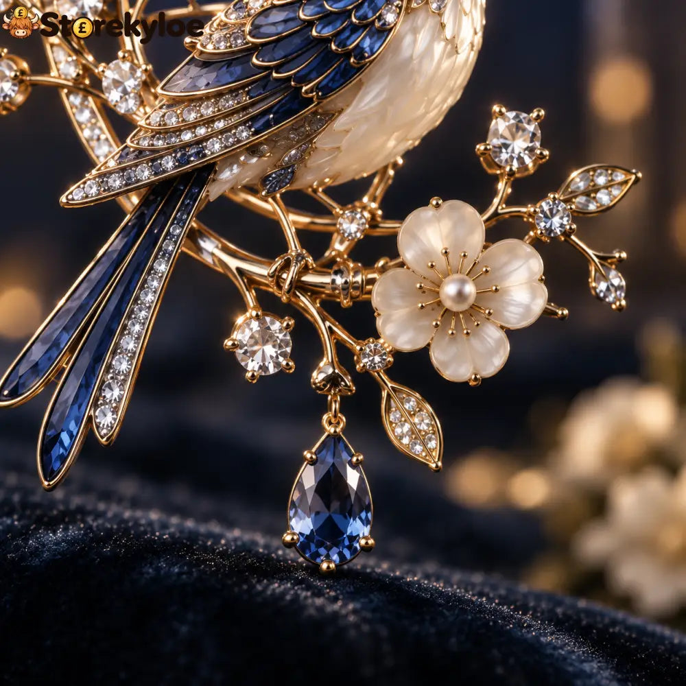 The Nightingale Does Not Come Brooch – A Moonlit Keepsake of Quiet Beauty: A poetic blue-and-gold nightingale brooch