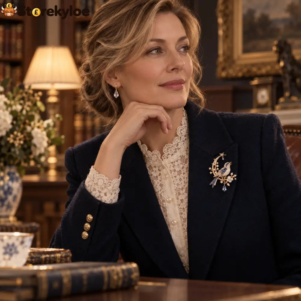 The Nightingale Does Not Come Brooch – A Moonlit Keepsake of Quiet Beauty: A poetic blue-and-gold nightingale brooch