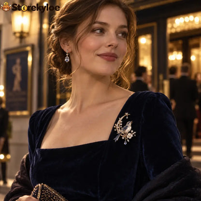 The Nightingale Does Not Come Brooch – A Moonlit Keepsake of Quiet Beauty: A poetic blue-and-gold nightingale brooch