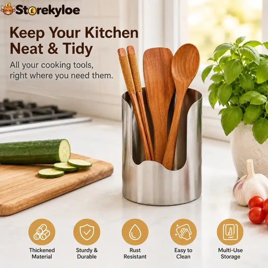 Thickened Stainless Steel Utensil Organizer – Rust-Resistant Countertop Storage Holder