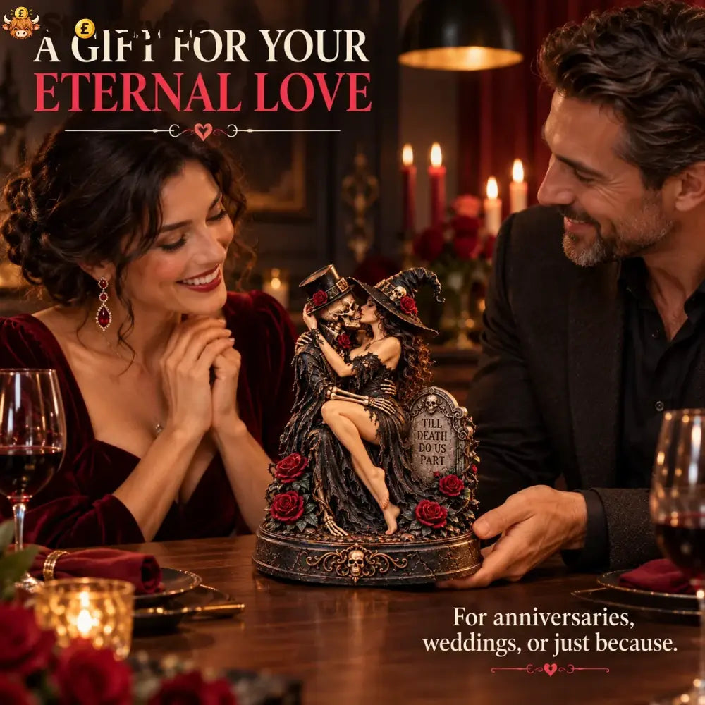 🖤🥀 Till Death Do Us Part – Gothic Witch & Skeleton Lovers Statue