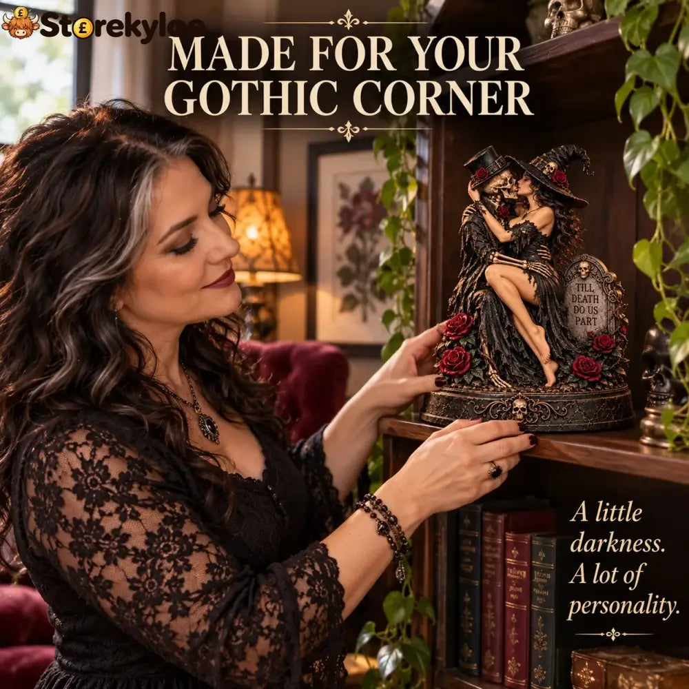 🖤🥀 Till Death Do Us Part – Gothic Witch & Skeleton Lovers Statue